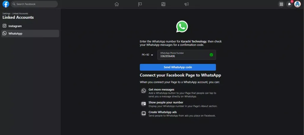 Connect your Facebook Business Page to WhatsApp